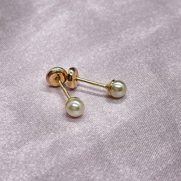 18k Gold Filled Kids Pearl Stud Earrings 4.1MM ✨ - Picture 3 of 7